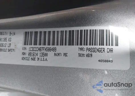 2015 Chrysler 200 Limited z USA, uszkodzony, nr VIN 1C3CCCAB7FN586489